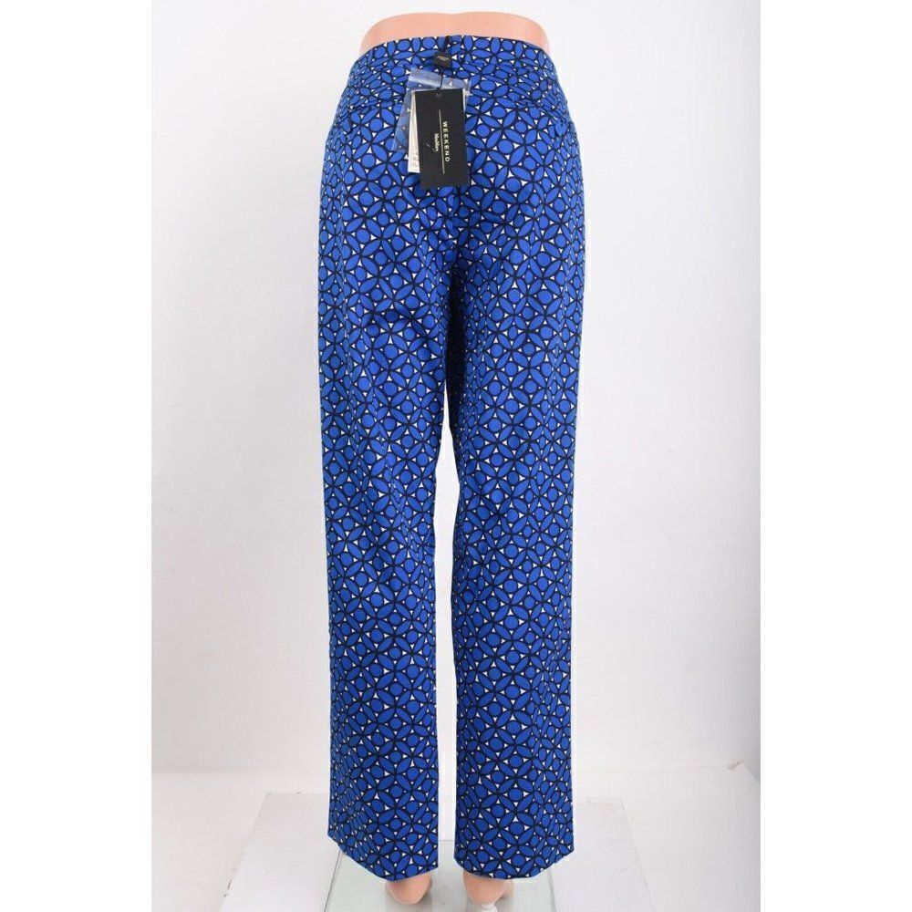 Max Mara Weekend Womens Cropped Pants Trousers Sz 12 Blue Golden Petal Print NWT - Picture 4 of 7
